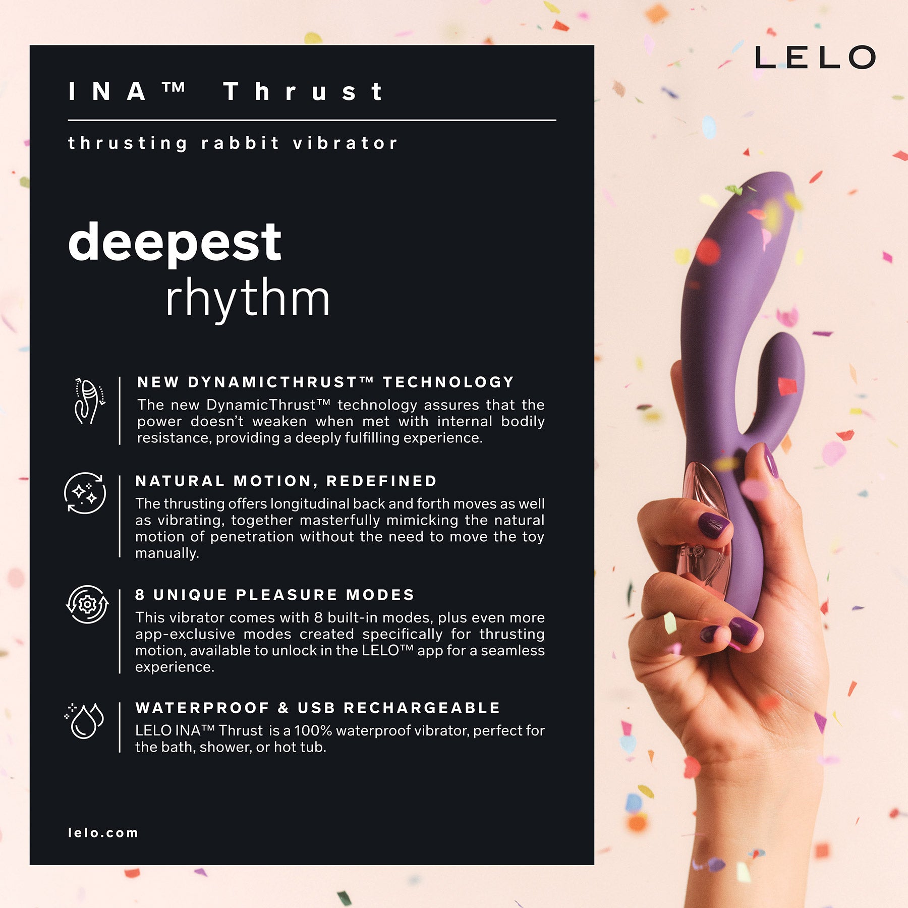 LELO INA™ Thrust Dual-Action Thrusting Vibrating Silicone Massager — 2 | Premium couples toys | discreet sex toys USA