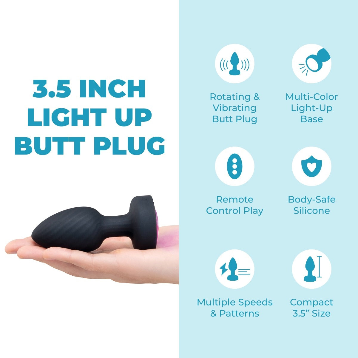 B-Vibe 3.5" Light-Up Vibrating & Rotating Silicone Butt Plug With Remote — 2 | Massage & wellness devices | discreet sex toys USA