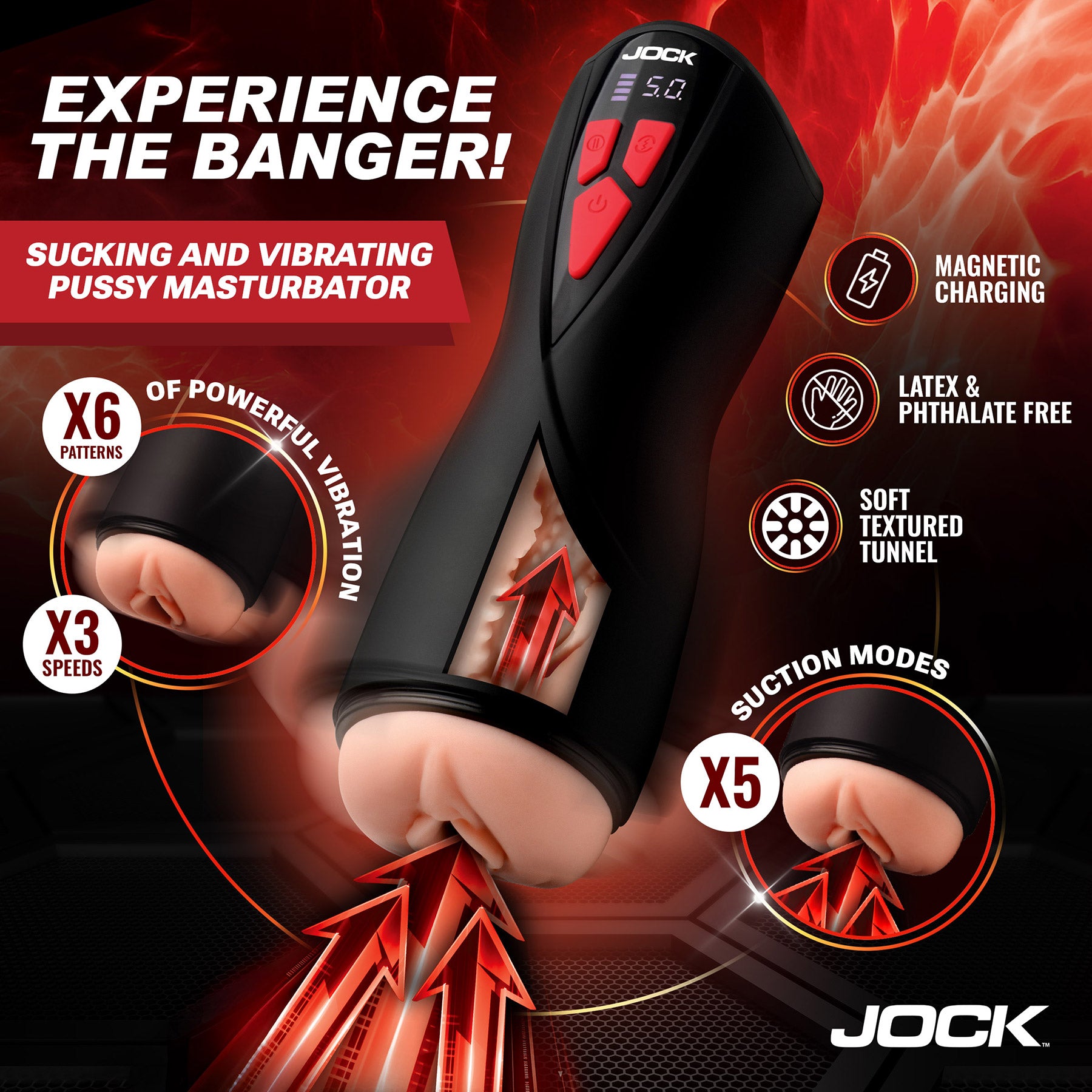 Jock Banger Sucking & Vibrating Pussy Rechargeable Penis Masturbator — 2 | Men’s care devices | discreet sex toys USA