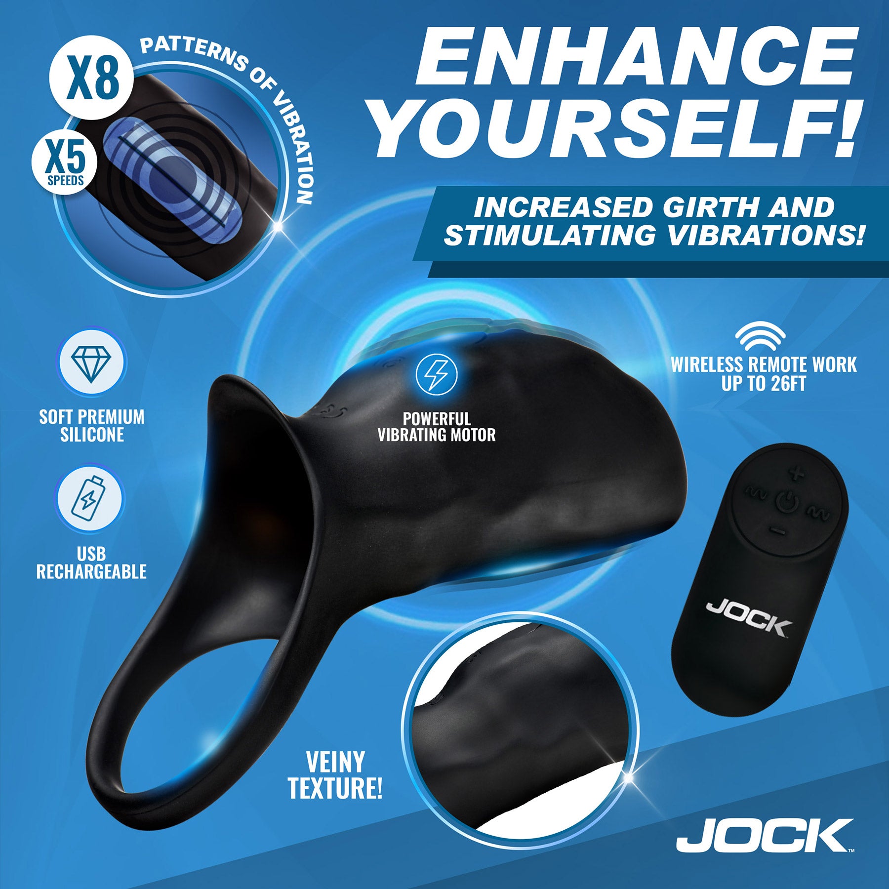 Jock Surge Vibrating Penis Sleeve Cock Ring With Remote Control — 2 | Men’s care devices | discreet sex toys USA