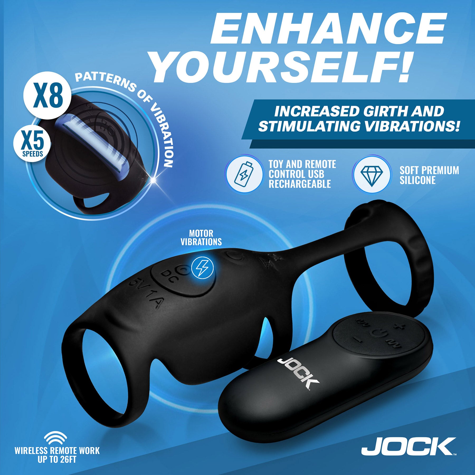 Jock Blitz Vibrating Penis Sleeve Cock Ring With Remote — 2 | Men’s care devices | discreet sex toys USA