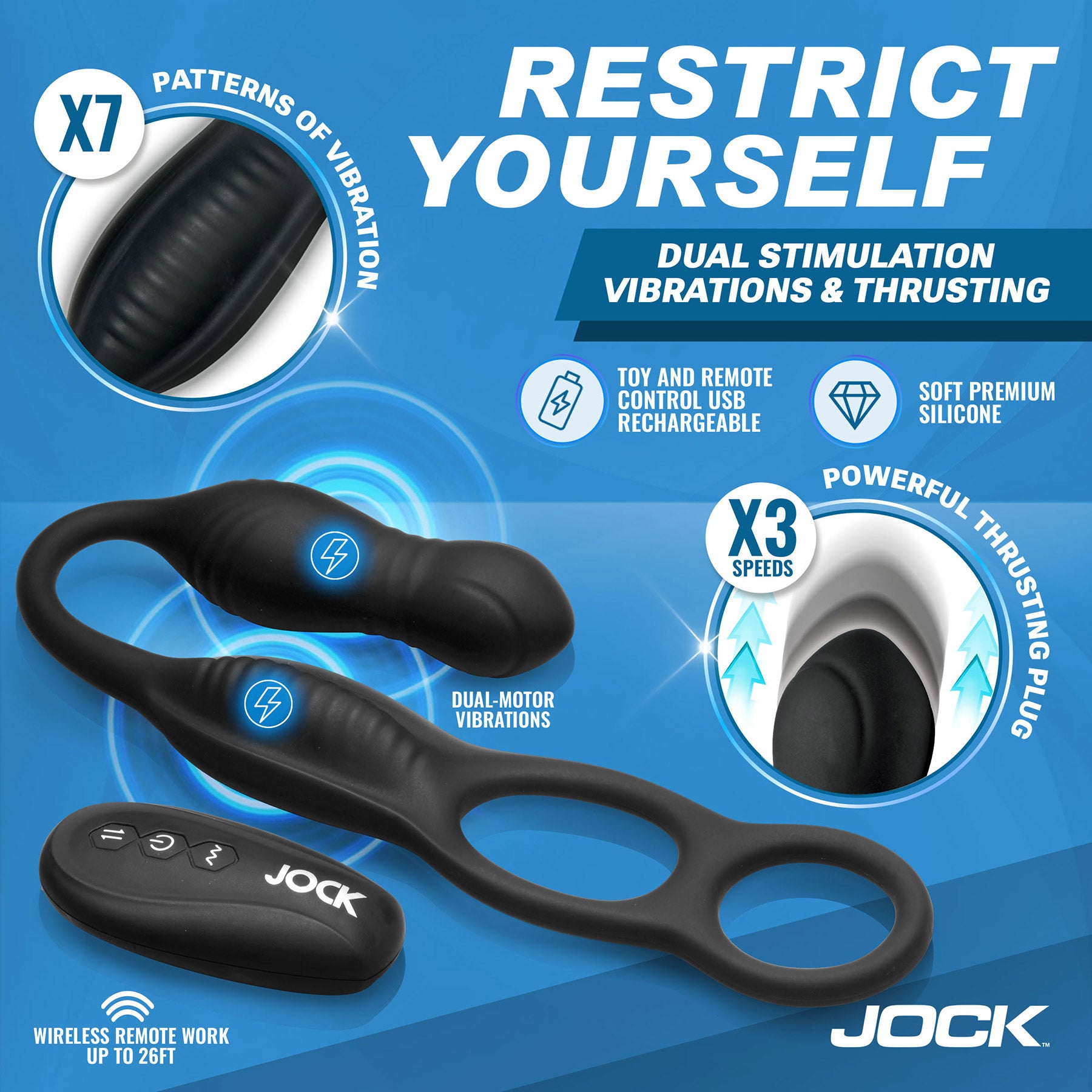 Jock Hyper Thrusting & Vibrating Anal Plug With Cock Ring With Remote — 2 | Men’s care devices | discreet sex toys USA