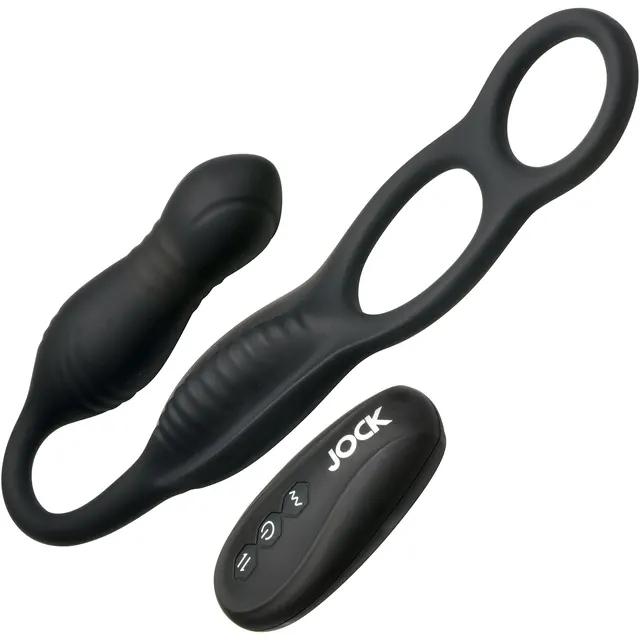 Jock Hyper Thrusting & Vibrating Anal Plug With Cock Ring With Remote | Men’s care devices | discreet sex toys USA